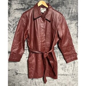 Vintage Bagatelle Women's 14 Brick Red Leather Jacket Belted Buttons Pockets